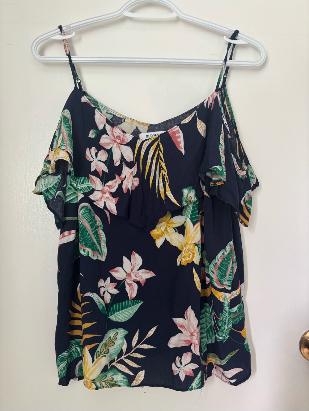 Old Navy Navy Tropical Floral Cold-Shoulder Cami